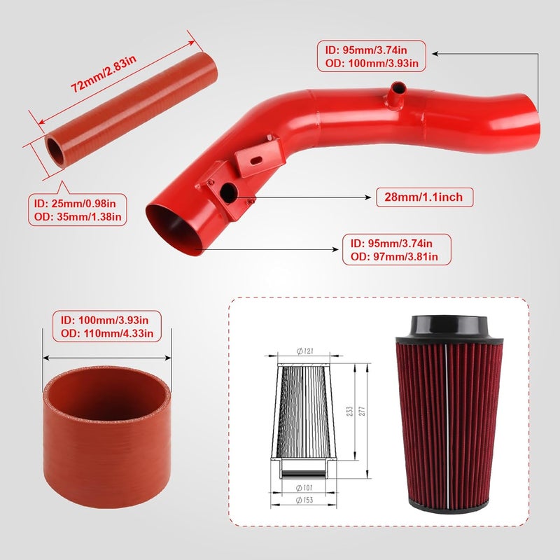 DOCAS 6.0 Cold Air Intake Kit Compatible with Ford F250 F350 Excursion 2003-2007 6.0L Diesel Engines (Red) - Image 5